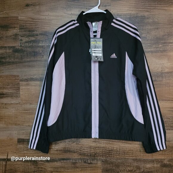 Vtg Adidas Peach Poly Jacket L Soft Violet Black Pockets Streetwear Y2K NWT - Picture 1 of 11